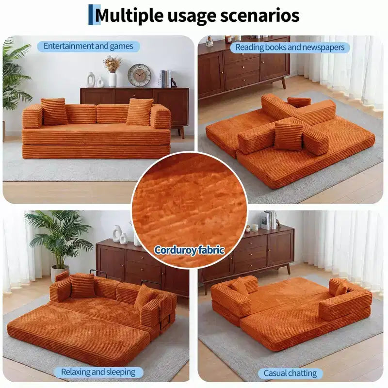Sofá cama convertible 5 en 1 de 80,7, de pana, soporta 1200 lb, sin ensamblaje