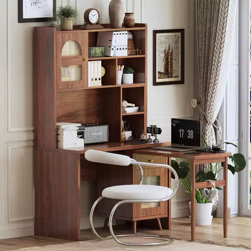 Escritorio de computadora de madera para oficina en casa Okak, con escritorio/silla y estantería, escritorio de estudio y escritura con almacenamiento para adolescentes y estudiantes