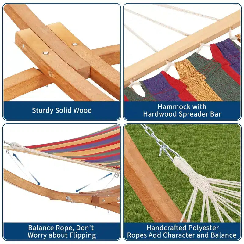 Hangmatstandaard, robuuste universele houten standaard voor buiten, weerbestendig, gebogen, draagvermogen 475 lb, voor terras, achtertuin en binnen