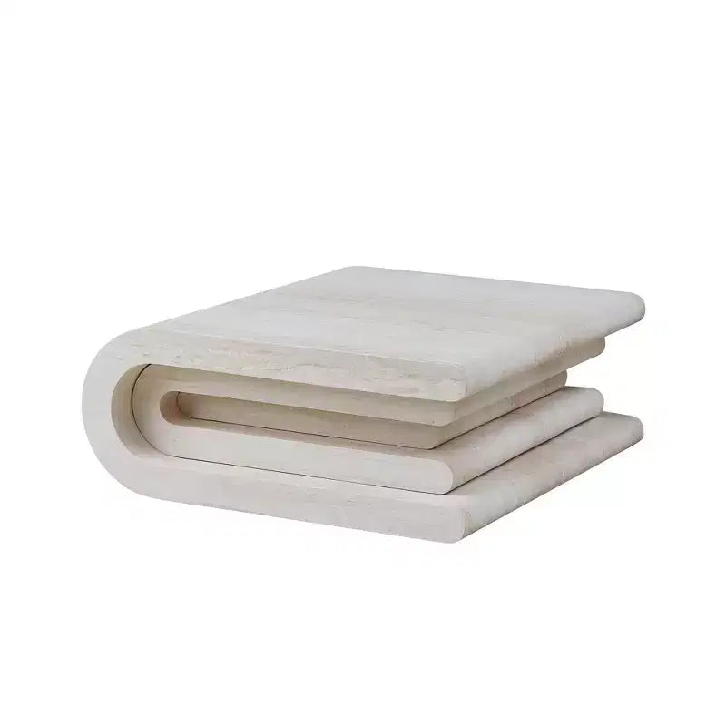 GDFStudio Laurine Modern Travertine Pattern Layered Coffee Table