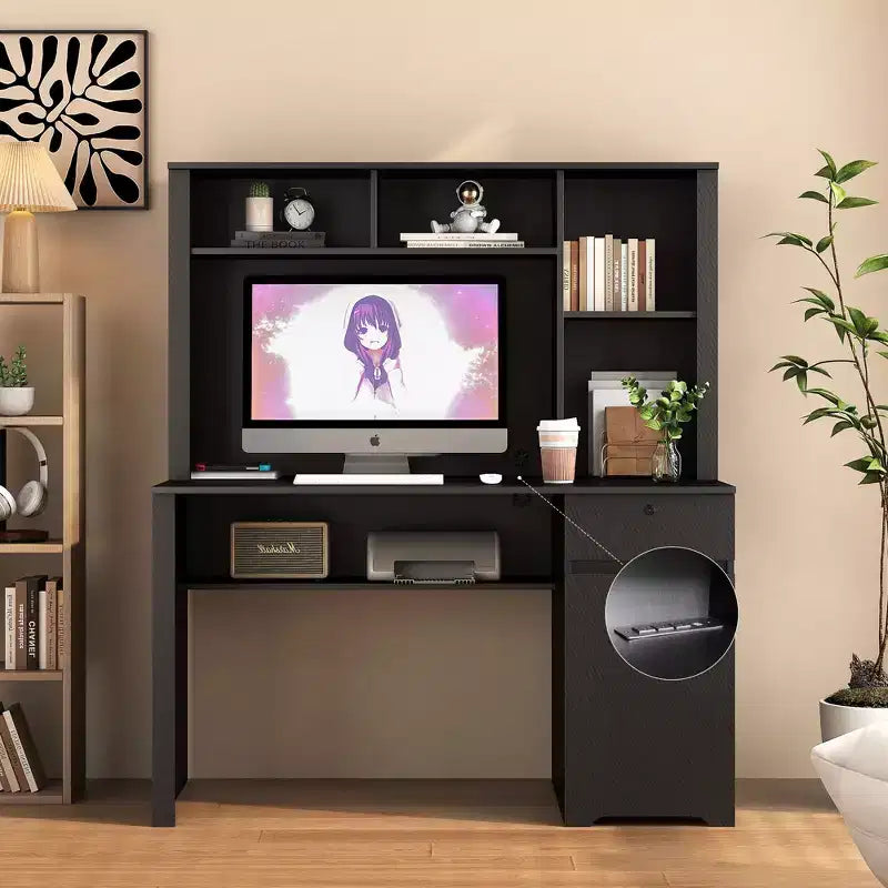 51.18IN Modern Computer Desk with Hutch and Bookshelf, Office Desk with Ample Storage, Writing Desk for Study, Reading Room