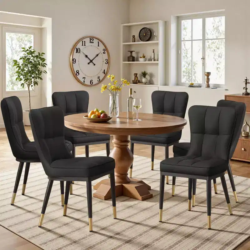 Bekrvio Dining Room Chairs Set of 6, Modern Upholstered Faux Leather Seat with High Back, Metal Legs, Armless Kitchen Chairs for Living Dinning Room