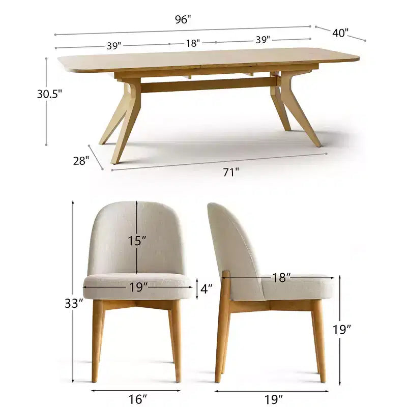 Ensemble de salle à manger 9 pièces pour 8 personnes, table extensible à piètement en tréteau avec chaises rembourrées à pieds en bois massif-Panipeachy