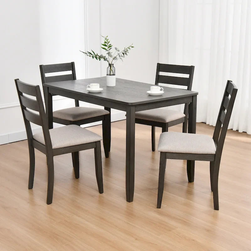 Juego de comedor de 5 piezas de madera maciza de 47 L (1 mesa + 4 sillas con respaldo de listones)