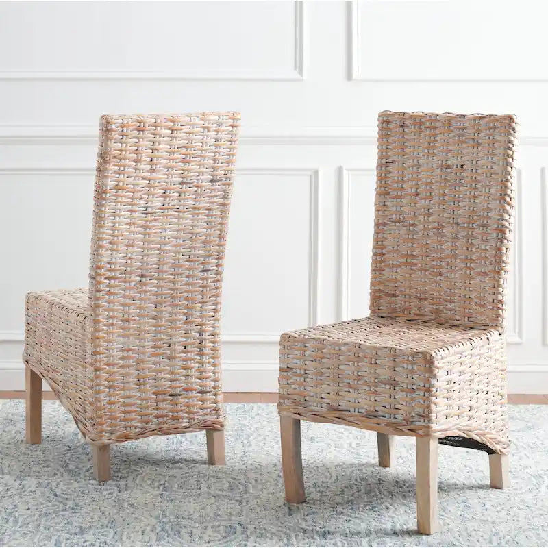 Set di 2 sedie da pranzo in vimini naturale, 19 L x 22 P x 41 H, stile boho costiero