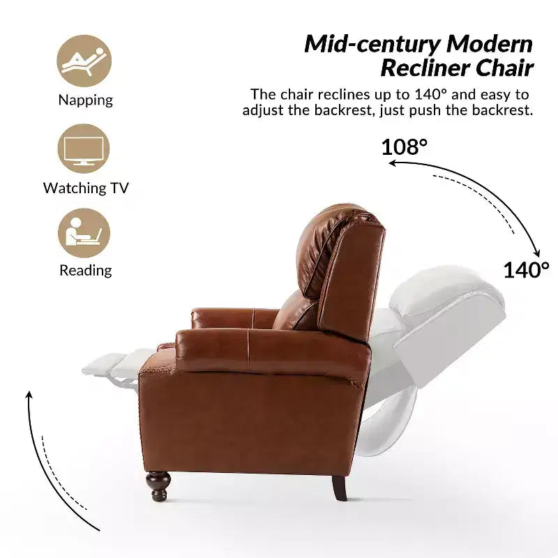 Set aus 2 modernen Elisabete-Sesseln mit hoher Rückenlehne aus echtem Leder und Vintage-Nagelkopfbesatz für Wohnzimmer und Schlafzimmer| ART OF LIVING DESIGNS