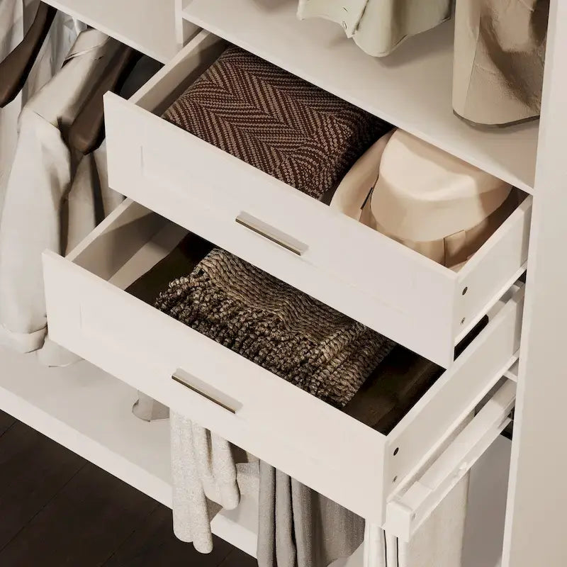 Penderie d'angle avec 2 tringles, porte-pantalons et organisateur de rangement pour chaussures