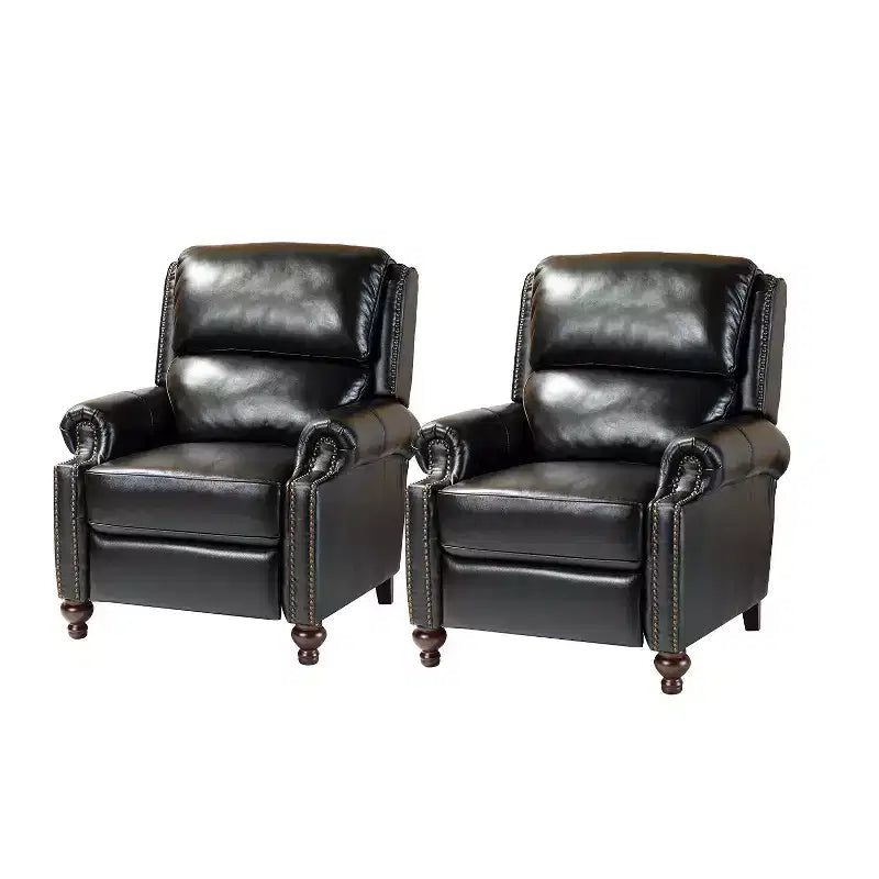 Set aus 2 modernen Elisabete-Sesseln mit hoher Rückenlehne aus echtem Leder und Vintage-Nagelkopfbesatz für Wohnzimmer und Schlafzimmer| ART OF LIVING DESIGNS