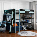 Luxystar großes Gaming-Hochbett mit Schreibtisch, Stauraumregalen und Beleuchtung