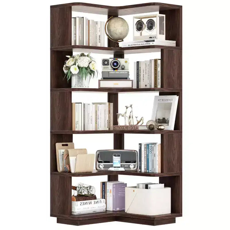 6-tier Corner Bookshelf, Space-saving Display Shelving Unit