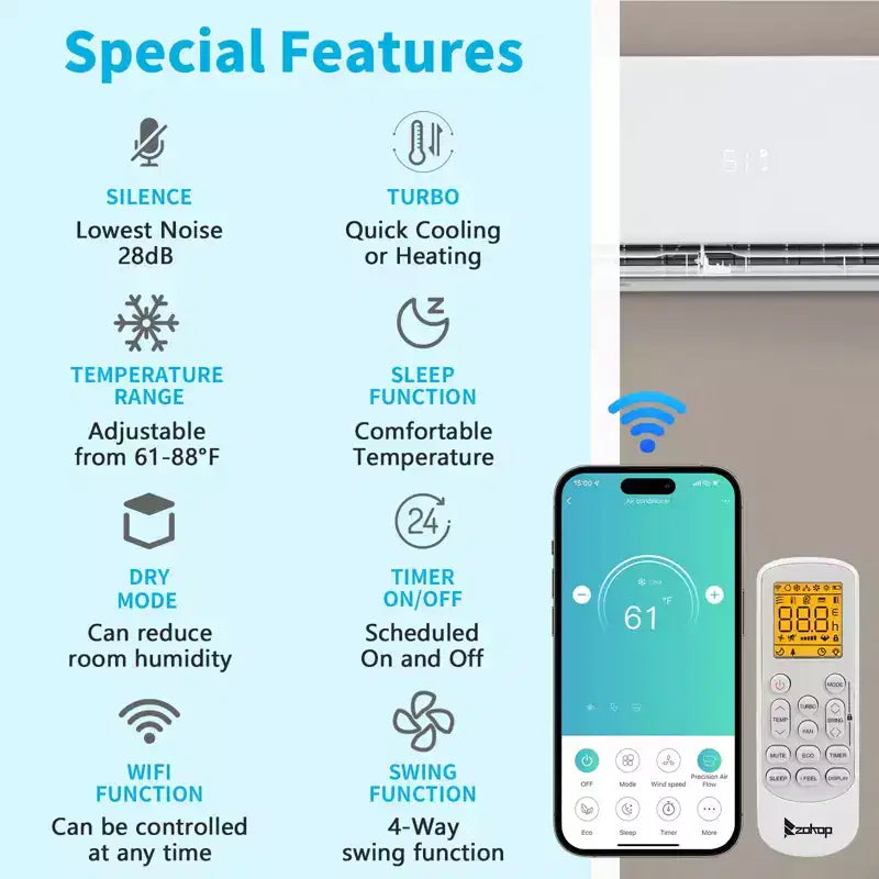 Karl Home 3-Zonen-Mini-Split-Klimaanlage mit 28000 BTU, 20 SEER2 und Wärmepumpe (9K+9K+18K)
