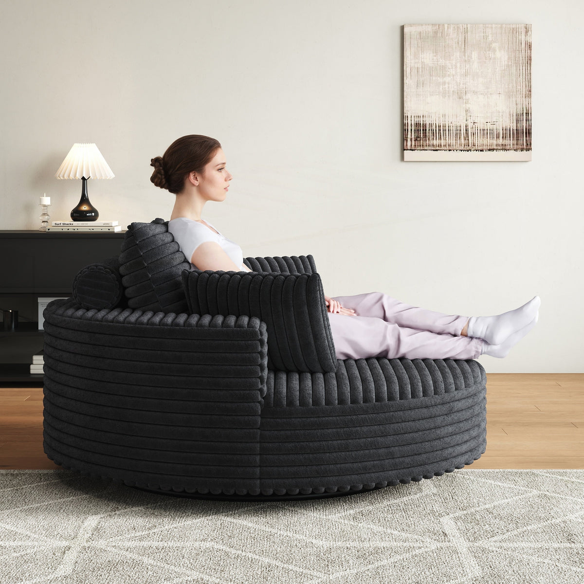 Einzelner Drehstuhl aus Cord-Chenille-Schaumstoff