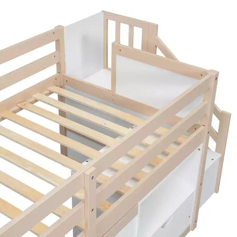 Okak Solid Wood Twin Loft Bed with Stairs & Storage,Low Profile Bunk Beds Twin with Drawers & Shelves,Multi-Functional Loft Beds for Kids,Teens