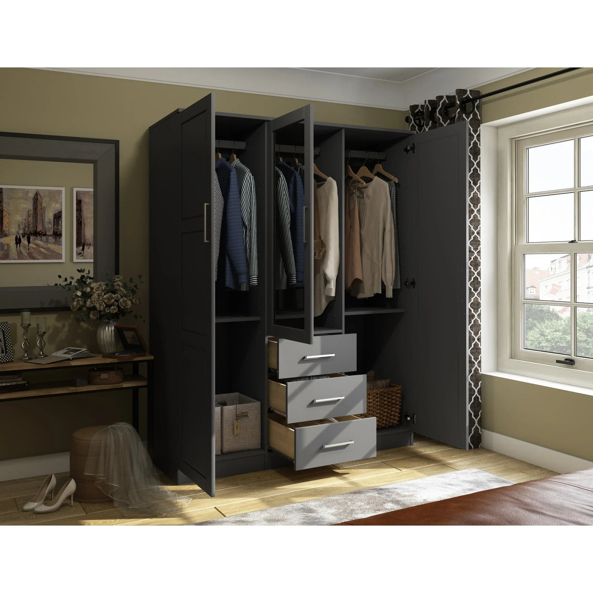 Palace Imports Cosmo 3-türiger Kleiderschrank aus 100 % Massivholz mit Türen aus Massivholz oder Spiegelglas