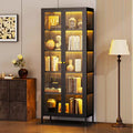 Bekrvio 67 inch hoge vitrinekast met glas aan 3 zijden en ledverlichting, 5 opberglagen met dubbele deuren en metalen frame voor verzamelobjecten, ideaal voor kleine ruimtes