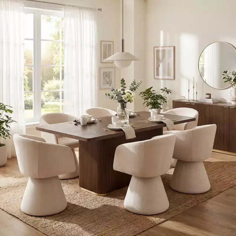 Set da pranzo moderno Yodsak di Christopher Knight Home, 7 pezzi in legno e metallo, con sedie girevoli a 180°