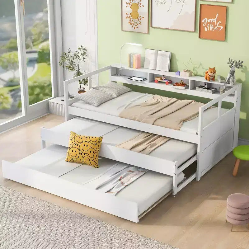 Whisen Twin XL fa heverőágy 2 kihúzható vendégággyal, 3 tárolórekesszel, 1 ingyenes lámpával és USB-töltési kialakítással