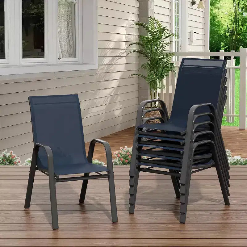 Sedie da patio, set di 4/6 sedie da pranzo impilabili per esterni, leggere e resistenti a tutte le condizioni atmosferiche, in textilene, con braccioli, per giardino e bordo piscina