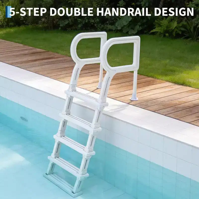 Robuste 5-stufige Poolleiter mit doppelten Handläufen, rutschfesten stabilen PE-Stufen, Tragfähigkeit 181 kg, passend für eingelassene und oberirdische Pools mit 122–137 cm Tiefe