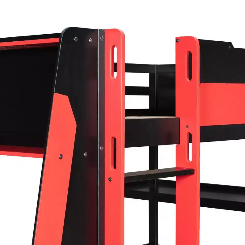 Luxystar großes Gaming-Hochbett mit Schreibtisch, Stauraumregalen und Beleuchtung