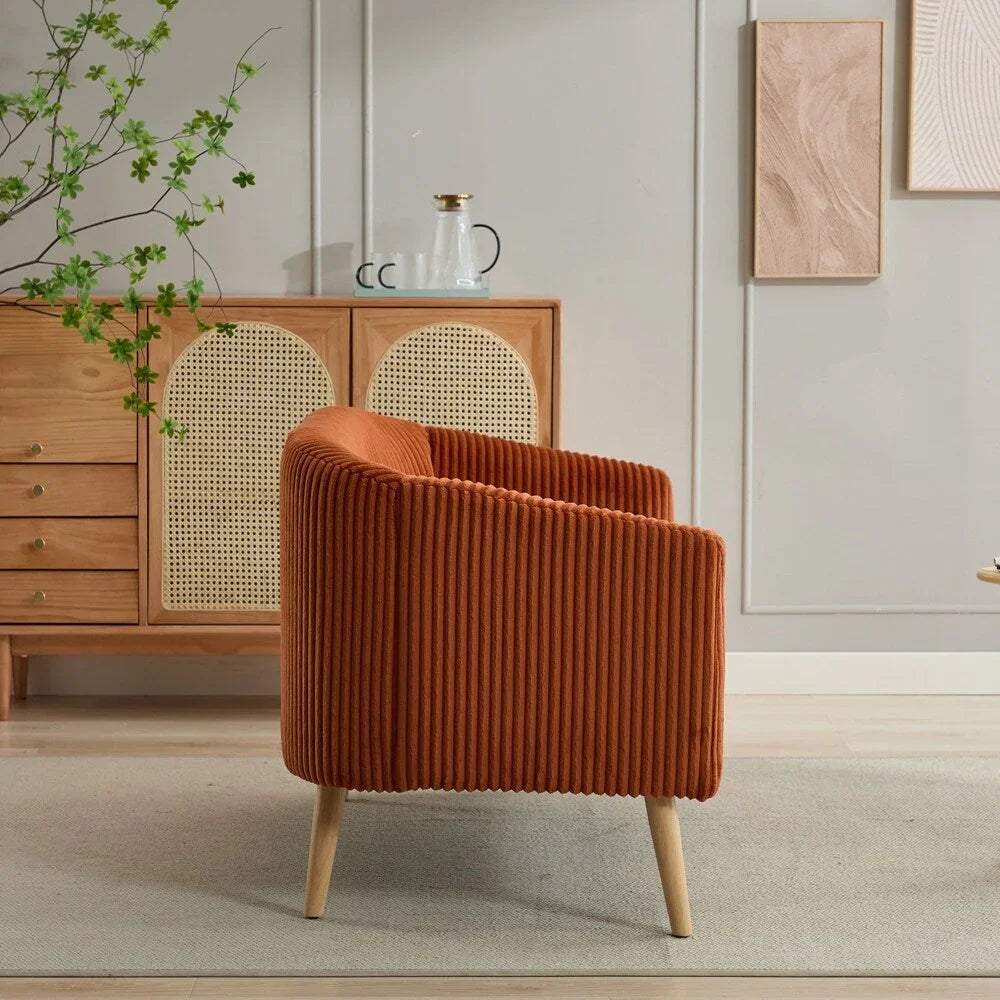 2-zitsbank met bekleding van corduroy en houten poten in walnootkleur