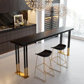 Table de bar rectangulaire luxueuse en bois avec piètement traîneau doré pour les repas