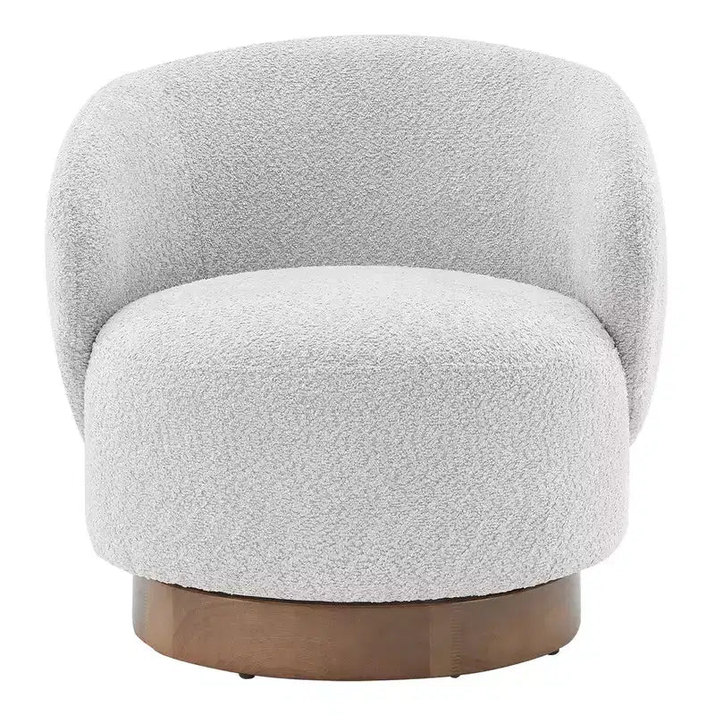 Poltrona barrel girevole imbottita d'accento Spruce&Spring con base in legno