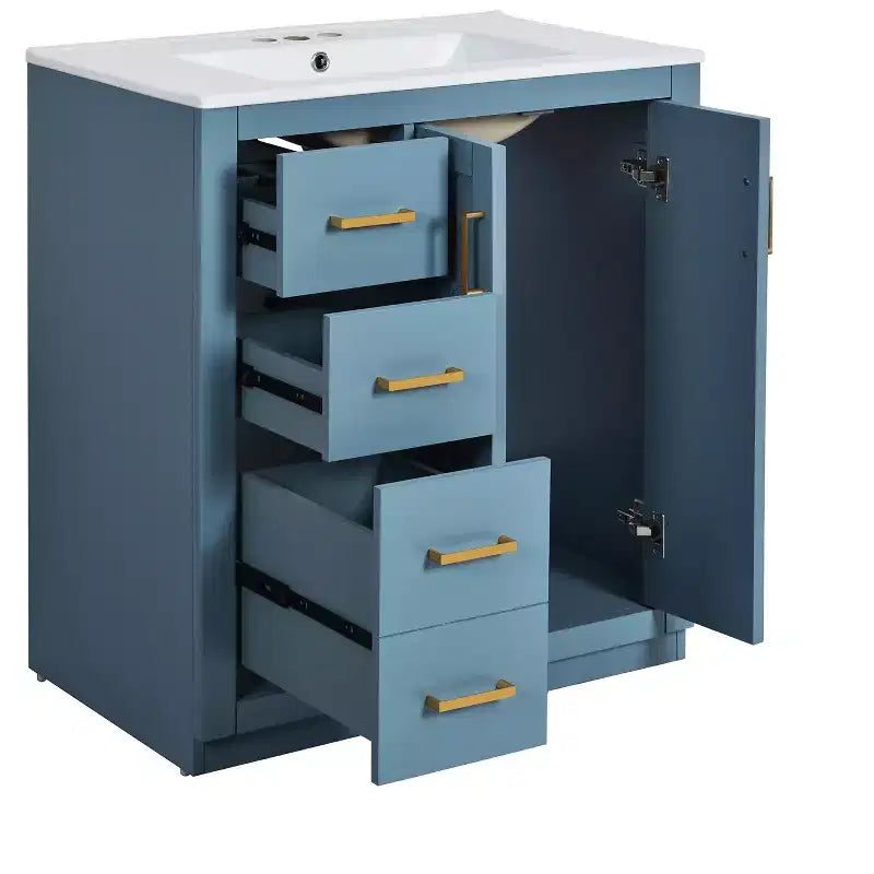 30 Single Sink Bathroom Vanity with Cabinet & 3 Drawers 鈥?Black / Blue / Green / Indigo / White