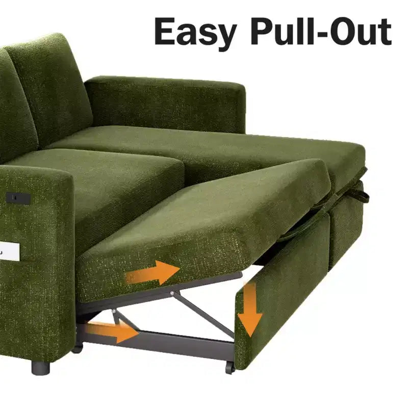 2-in-1-Ausziehsofa mit Stauraum und Ottomane, Chenille-Ecksofa mit USB-Anschlüssen für das Wohnzimmer
