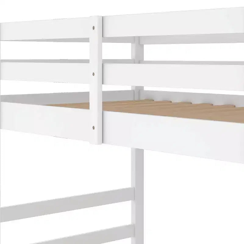 Low Bunk Bed , Wooden Floor Bunk Bed with Ladder, Bunk Bed with Full Guardrails