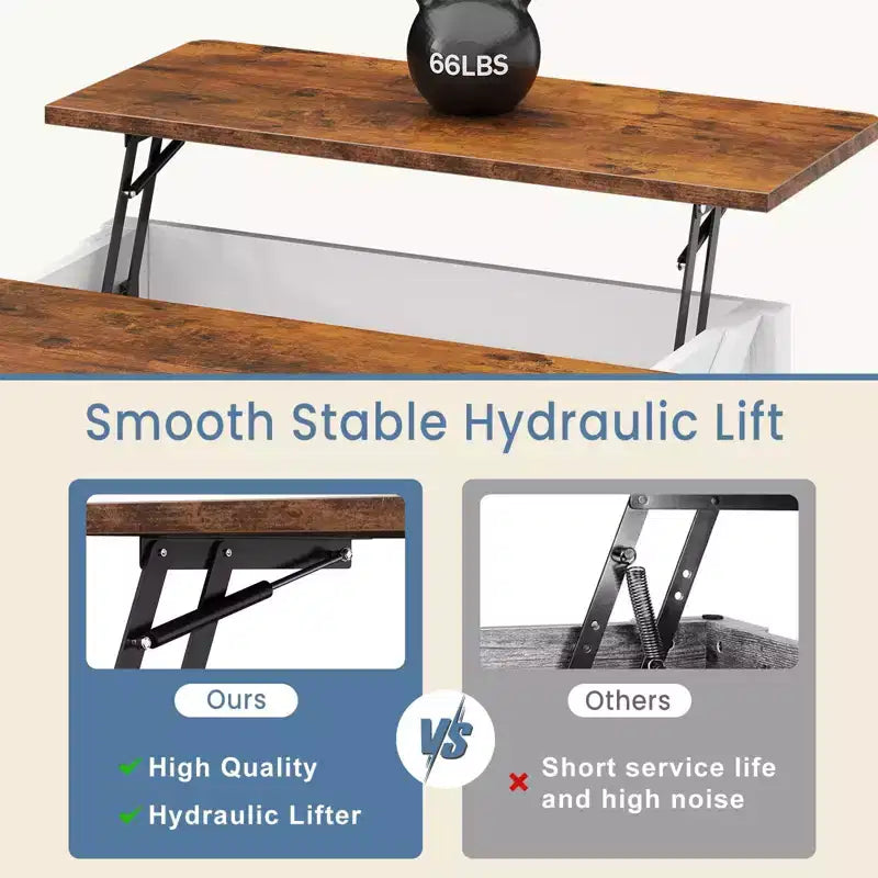 JIONJOY salontafel van 31,5 inch met opklapbaar blad en grote verborgen opbergruimte, verstelbare planken, vierkante landelijke salontafel voor de woonkamer en kleine ruimtes