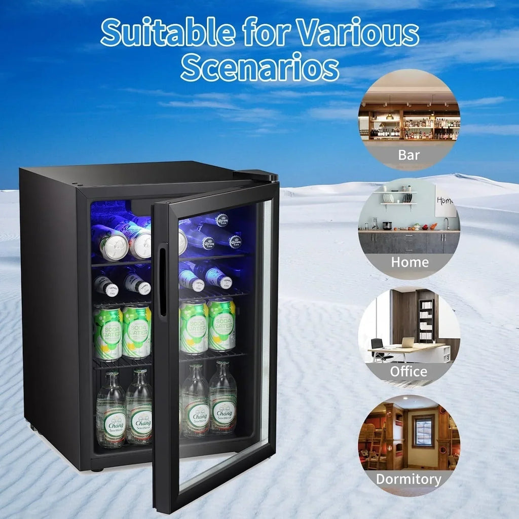 Minikoelkast voor 100 blikjes, drankkoelkast, wijnkoeler, doorzichtige glazen voordeur, klein touchscreen voor dranken - 2,6 cu. ft.