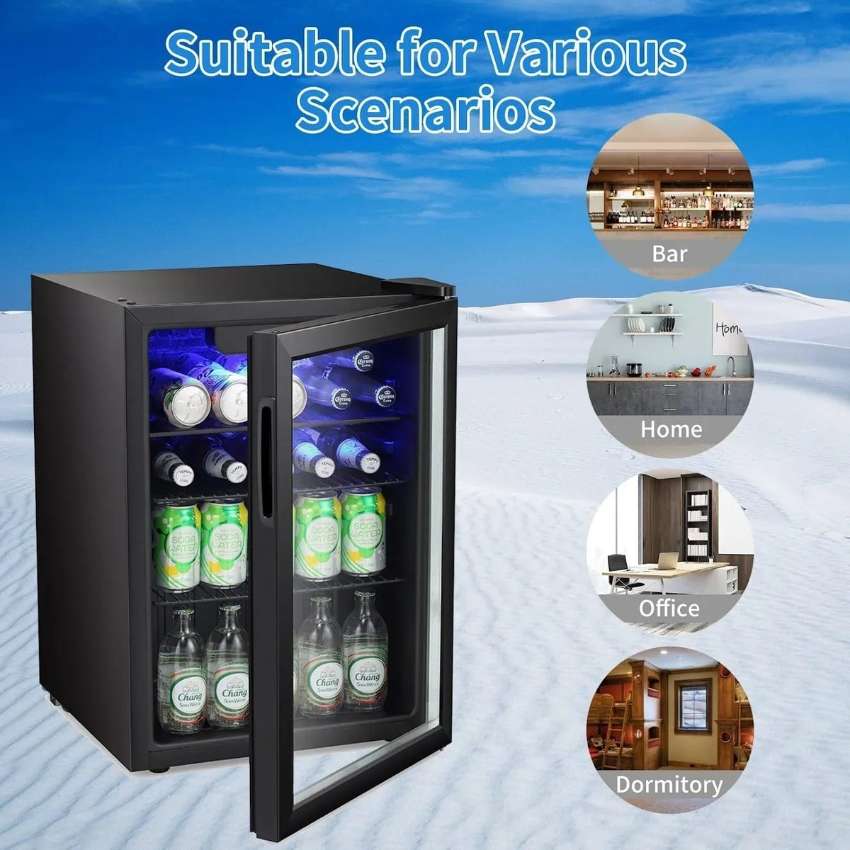 Minikoelkast voor 100 blikjes, drankkoelkast, wijnkoeler, doorzichtige glazen voordeur, klein touchscreen voor dranken - 2,6 cu. ft.