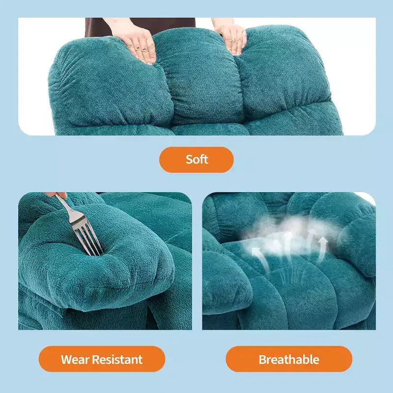 Handmatige relaxfauteuil, ergonomische ademende stoffen fauteuil met zijvakken, eenpersoonsbank, geschikt voor woonkamer en slaapkamer