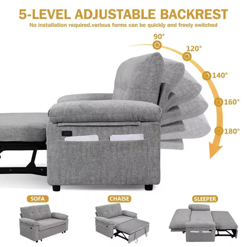 Dyonery 3-in-1 Convertible Sofa Bed, Pull Out Sleeper Sofa with Adjustable Backrest