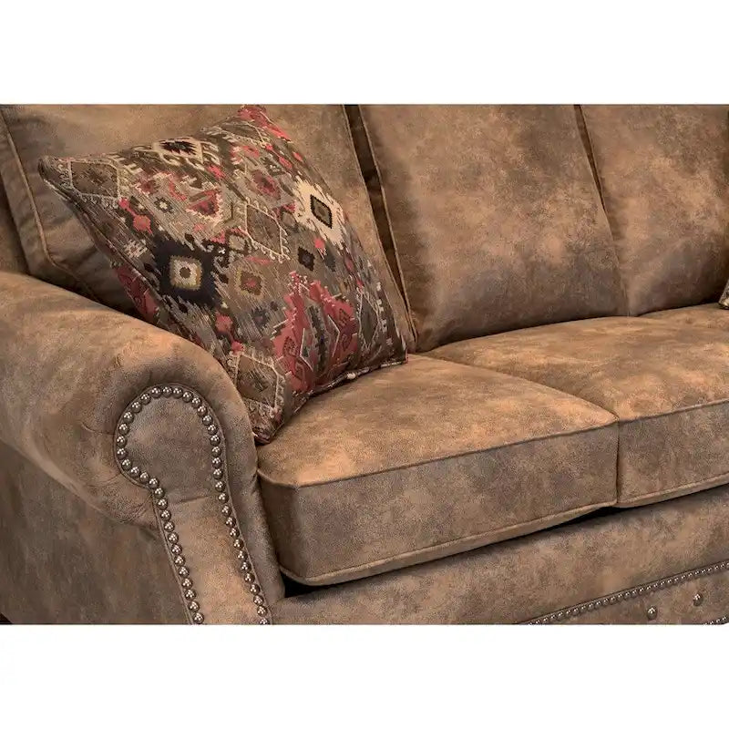 Rustikales Rancho-Schlafsofa mit braunem Wildlederstoffbezug – 37 x 86 x 40