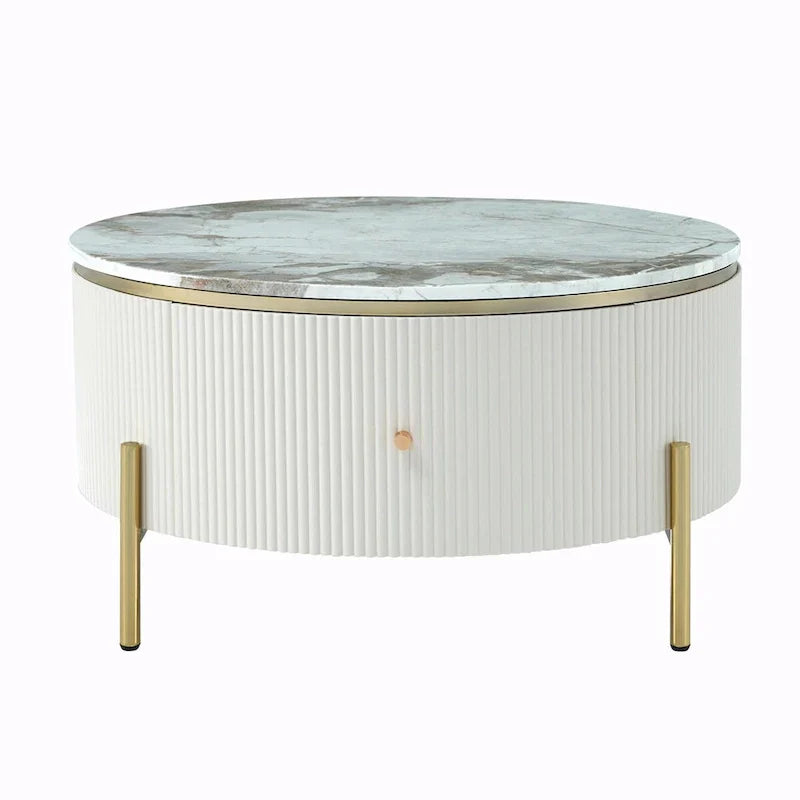 31.5 Modern Round Coffee Table with Large Drawer Storage
