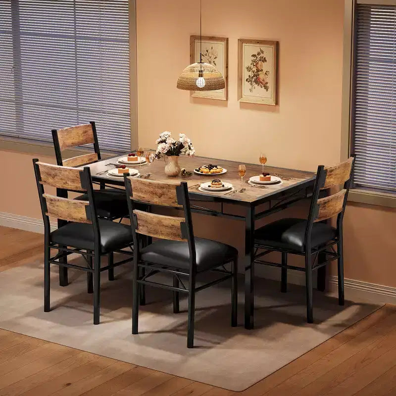 Eettafelset voor 4 personen met 4 gestoffeerde stoelen, houten keukeneettafelset van 5 delen met hoekbescherming voor keuken, appartement en kleine ruimtes