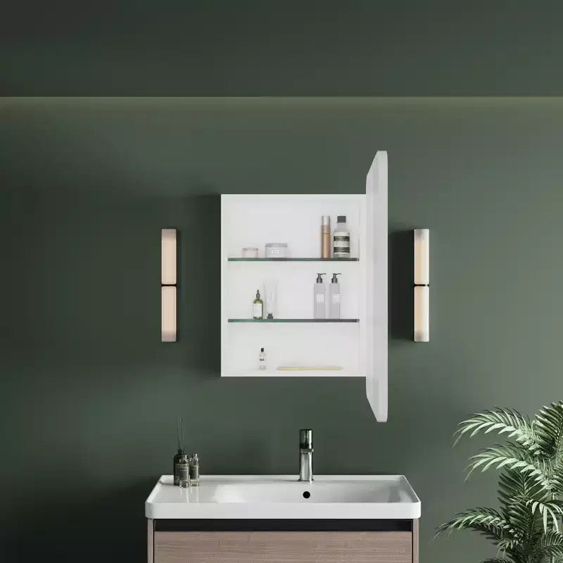 Schwarz/Weiß/Gold LED-Medizinschrank, eine Tür, Anschlag links oder rechts, zum Einbau oder zur Wandmontage