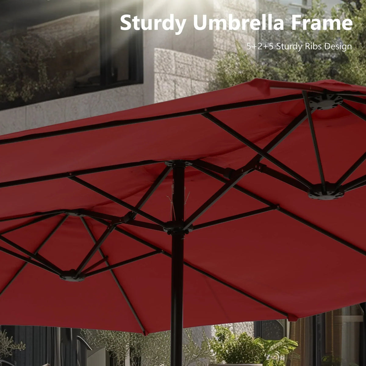 MAISON ARTS dubbele parasol voor terras, 15 ft, extra groot, tweepersoons, inclusief voet