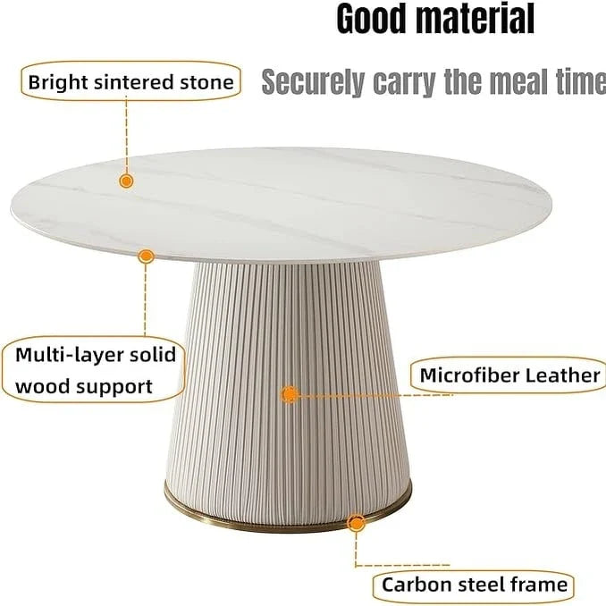 53 Round Dining Table for 6 with Sintered Stone Tabletop and Lazy Susan