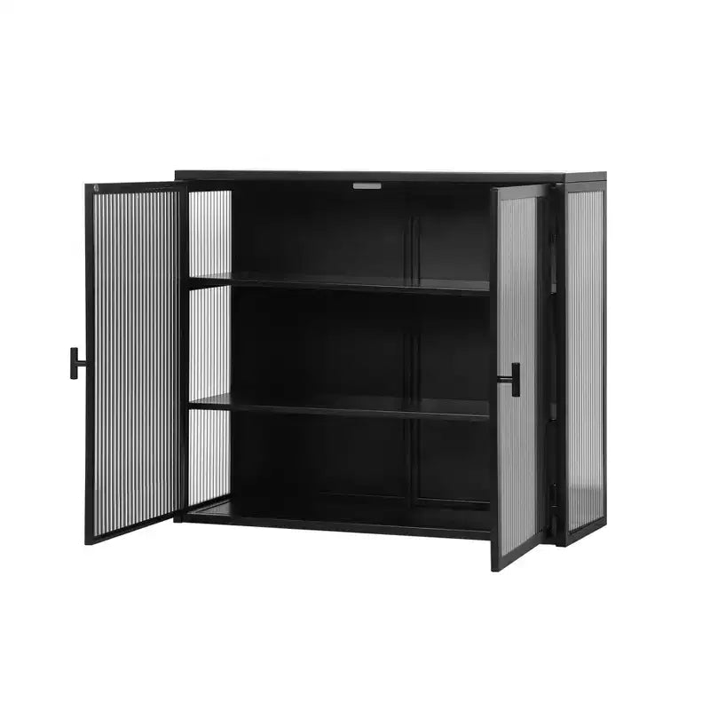 Okak Modern 2-door Wall Cabinet with Featuring 3-tier Storage Glass Doors for Entryway/Dining Room/Living Room/Kitchen