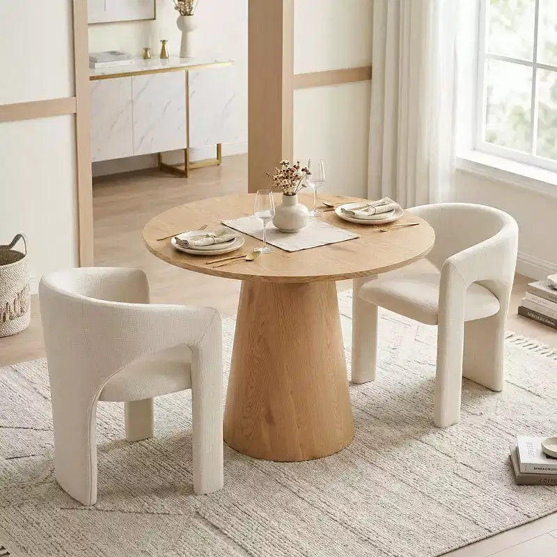 Set da pranzo compatto per 2 persone, sedie imbottite beige, tavolo da pranzo rotondo con piedistallo, arredo moderno compatto per cucina - Panipeachy