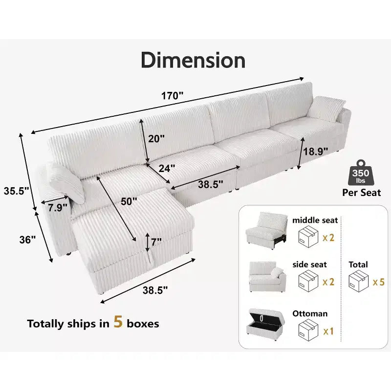 Canapé sectionnel modulaire en velours côtelé Dyonery avec housses lavables