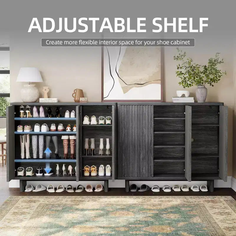 Acekool 46 Shoe Cabinet with Fluted Door, 5-Tier Storage Cabinet, Rustic Entryway Bench for Hallway, 41.5H