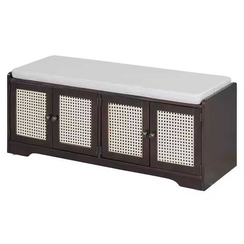 Whisen Rustic Wood Storage Bench, Entryway Shoe Bench with Removable Cushion, Adjustable Shelves