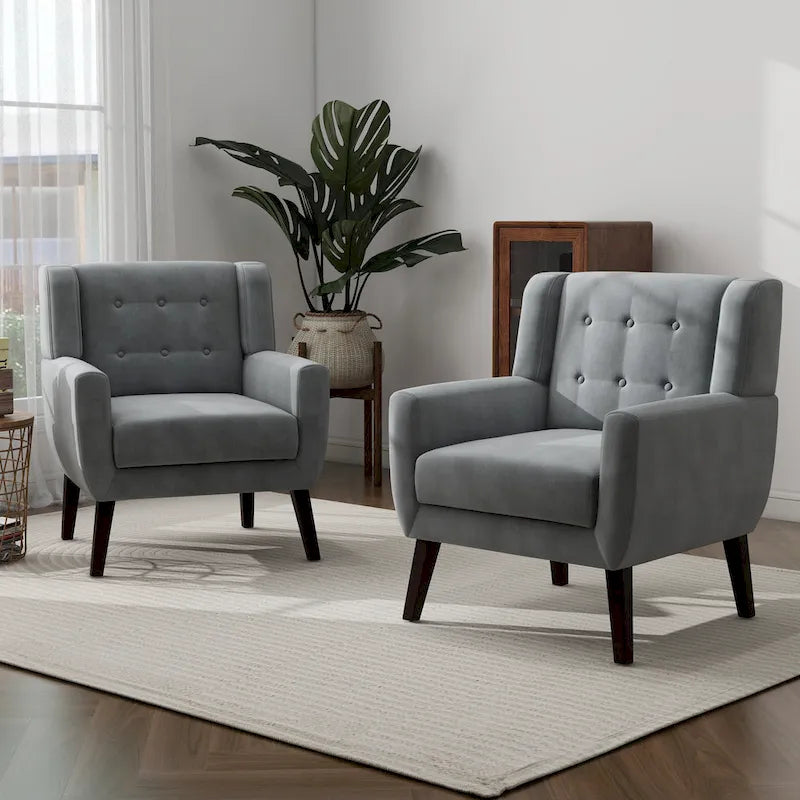 Set van 2 fluwelen accentstoelen voor de woonkamer, gestoffeerde fauteuils