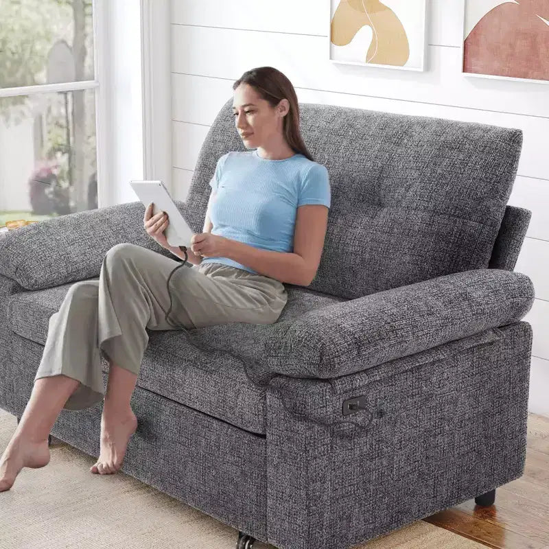 Dyonery 3-in-1 Convertible Sofa Bed, Pull Out Sleeper Sofa with Adjustable Backrest