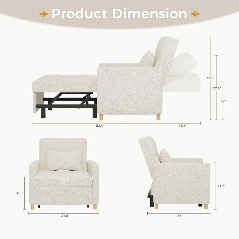 Sillón sofá cama 3 en 1 AECOJOY con almohada y respaldo convertible