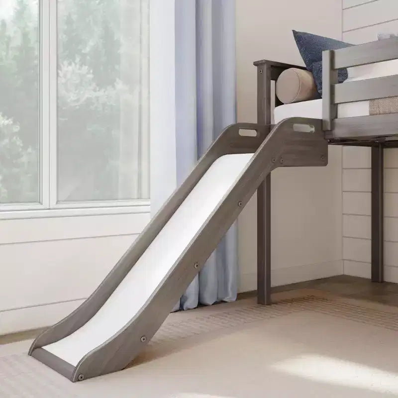 Letto basso rialzato singolo per bambini con scivolo e scaletta, in legno massello, 14 sponde di sicurezza, portata di 400 lb